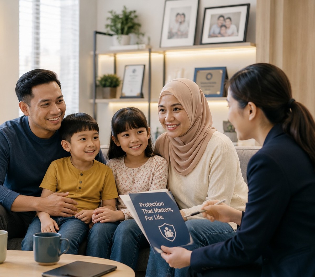 WeShield agent consulting with a Malaysian family at home